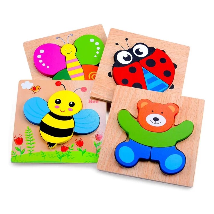 Wooden Animal Puzzles for Toddlers, Set of 4, Educational Learning Toys, Ages 1-3 Years, Early Learning Educational Animal Shape Jigsaw Toys for Boys and Girls | Global Value Items